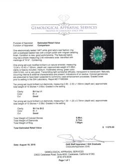 GIA Cert 5.88 ctw Emerald and Diamond Ring - 14KT White Gold