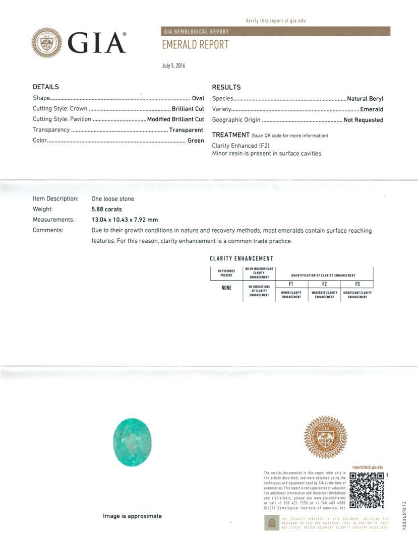 GIA Cert 5.88 ctw Emerald and Diamond Ring - 14KT White Gold