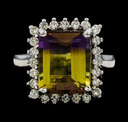5.54 ctw Ametrine Quartz and Diamond Ring - 14KT White Gold