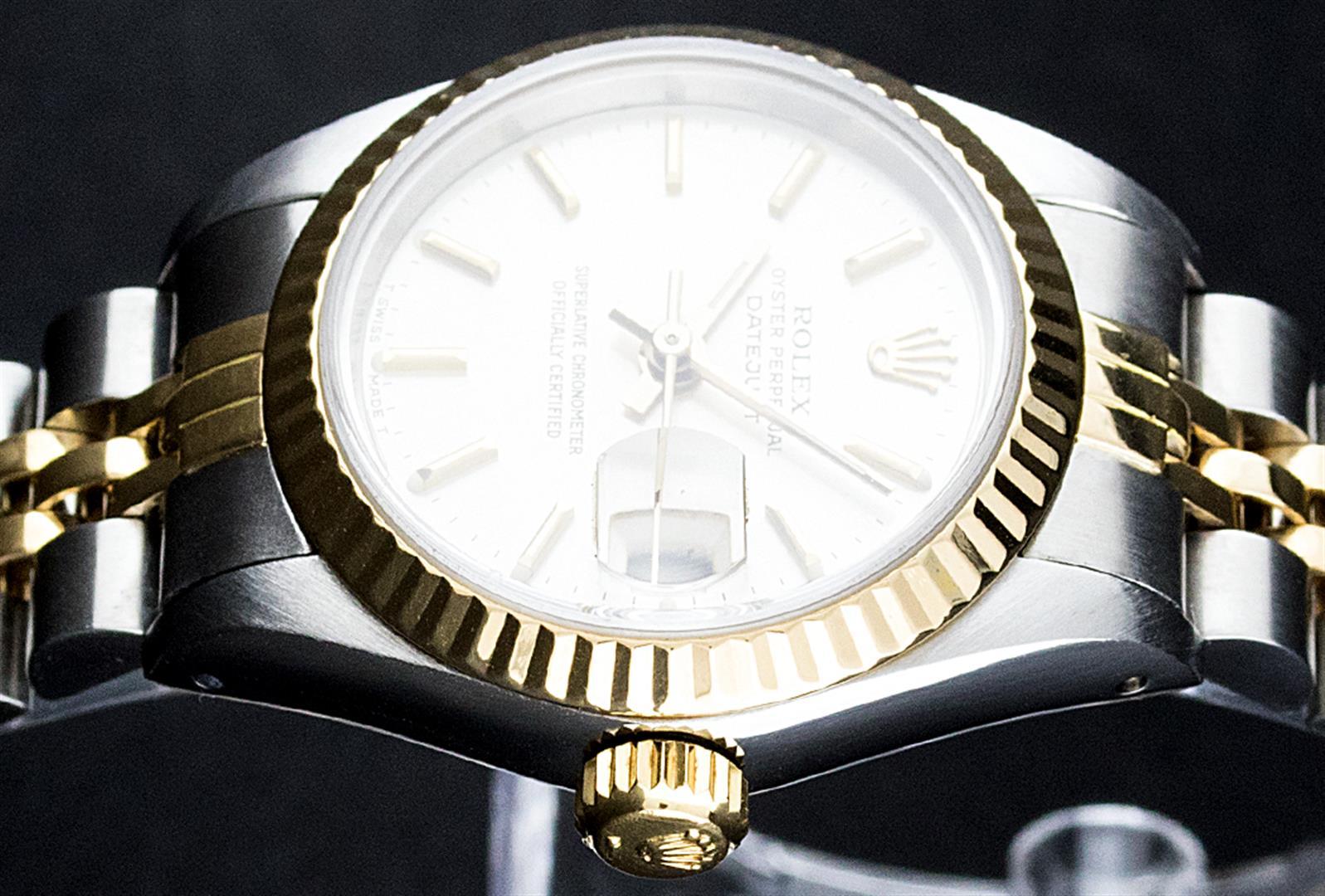 Rolex Ladies 2 Tone 14K White Index Datejust Wristwatch With Rolex Box