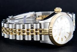 Rolex Ladies 2 Tone 14K White Index Datejust Wristwatch With Rolex Box