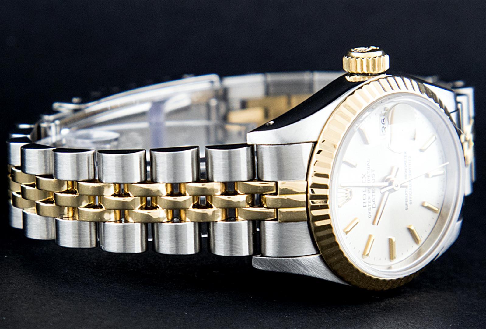 Rolex Ladies 2 Tone 14K White Index Datejust Wristwatch With Rolex Box
