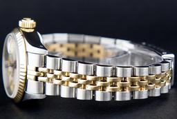 Rolex Ladies 2 Tone 14K White Index Datejust Wristwatch With Rolex Box