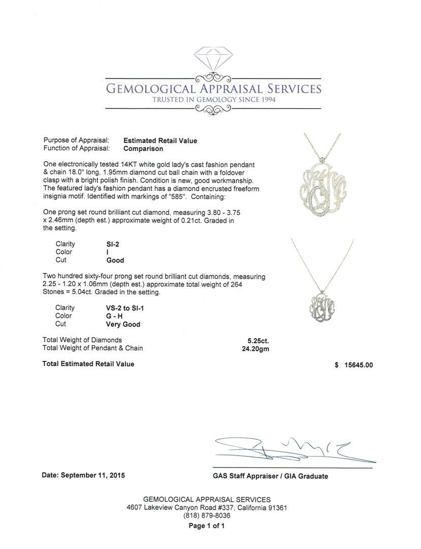 5.25 ctw Diamond Pendant With Chain - 14KT White Gold