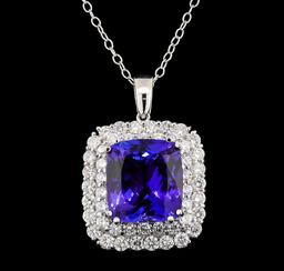 GIA Cert 21.07 ctw Tanzanite and Diamond Pendant With Chain - 14KT White Gold