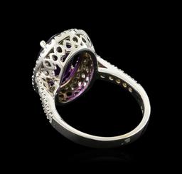 3.58 ctw Amethyst and Diamond Ring - 14KT White Gold