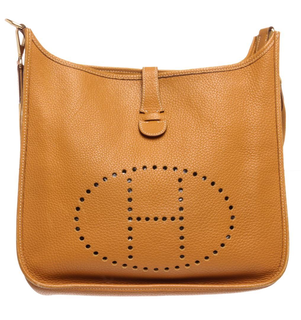 Hermes Gold Ardennes Leather Evelyne I GM Bag