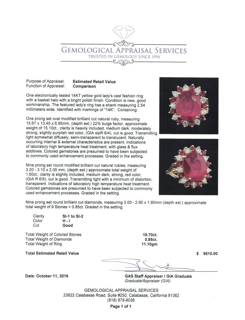 16.70 ctw Ruby and Diamond Ring - 14KT Yellow Gold