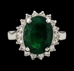 4.39 ctw Emerald and Diamond Ring - 14KT White Gold