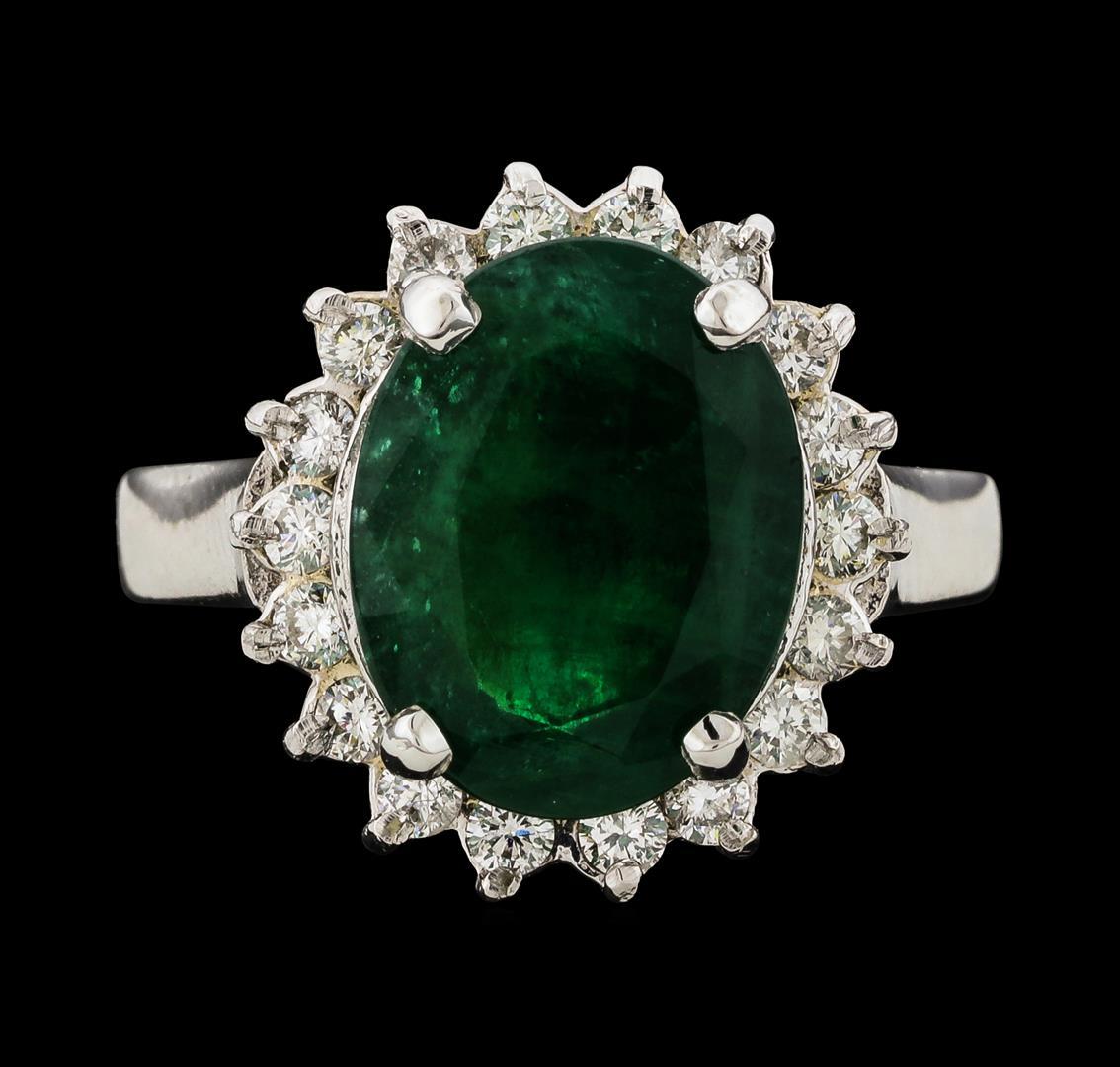 4.39 ctw Emerald and Diamond Ring - 14KT White Gold