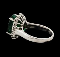 4.39 ctw Emerald and Diamond Ring - 14KT White Gold