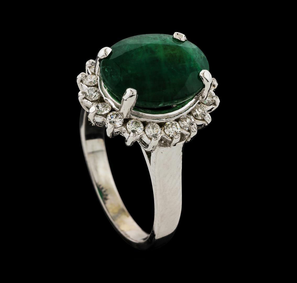 4.39 ctw Emerald and Diamond Ring - 14KT White Gold