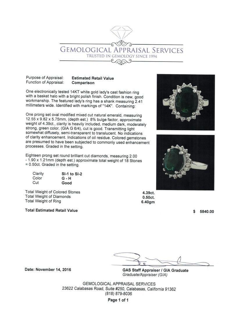 4.39 ctw Emerald and Diamond Ring - 14KT White Gold