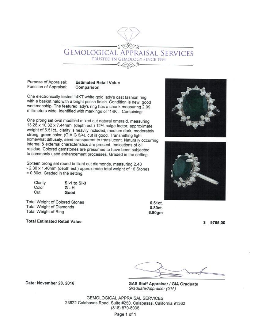 6.51 ctw Emerald and Diamond Ring - 14KT White Gold