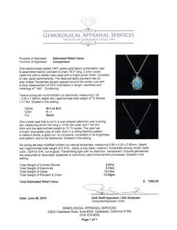 12.73 ctw Opal, Tanzanite and Diamond Pendant With Chain - 14KT Yellow Gold