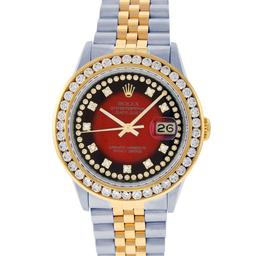 Rolex Mens 2 Tone Red Vignette String VS 3 ctw Channel Set Diamond Datejust Wris