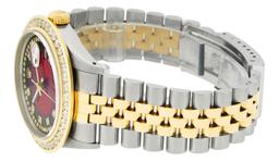 Rolex Mens 2 Tone Red Vignette String VS 3 ctw Channel Set Diamond Datejust Wris