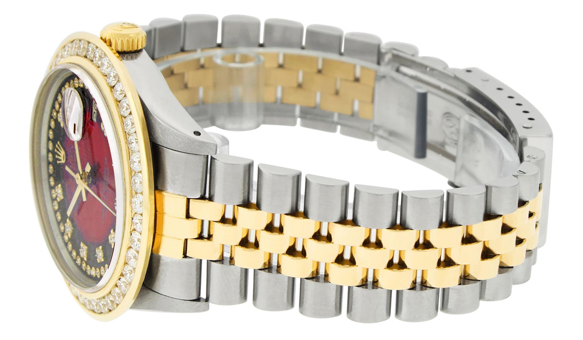 Rolex Mens 2 Tone Red Vignette String VS 3 ctw Channel Set Diamond Datejust Wris