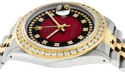 Rolex Mens 2 Tone Red Vignette String VS 3 ctw Channel Set Diamond Datejust Wris