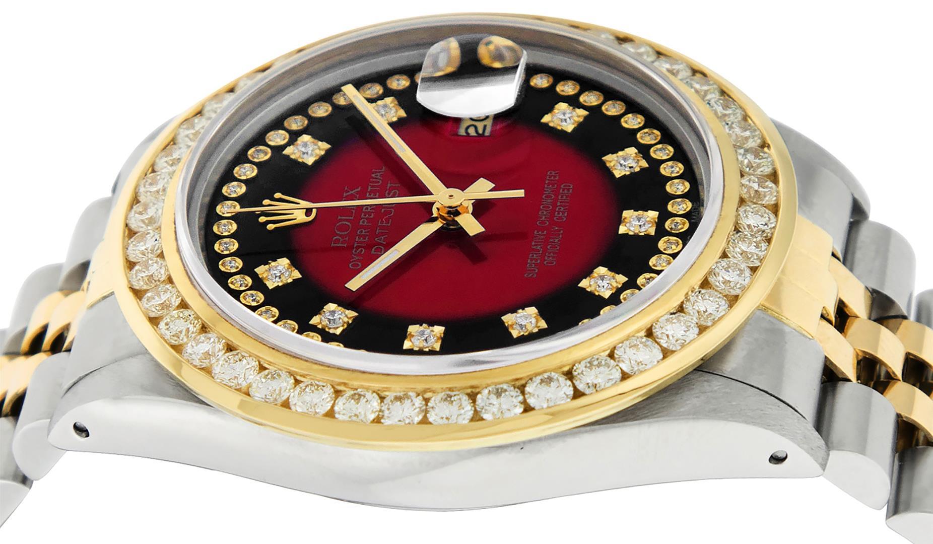 Rolex Mens 2 Tone Red Vignette String VS 3 ctw Channel Set Diamond Datejust Wris