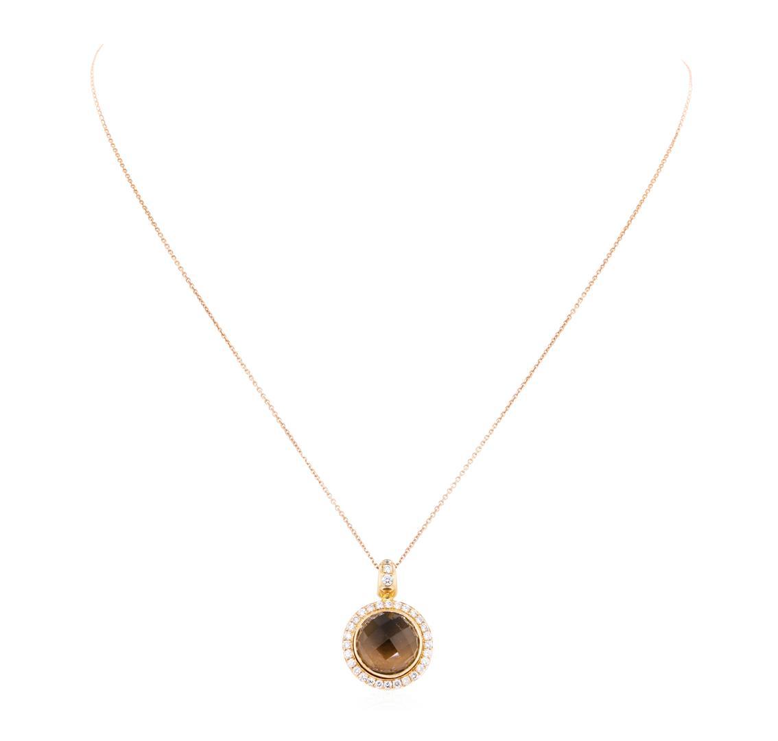 8.00 ctw Smokey Quartz and Diamond Pendant with Chain - 18KT Rose Gold
