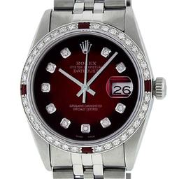 Rolex Mens Stainless Steel Red Vignette Diamond & Ruby Datejust Wristwatch