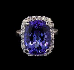13.90 ctw Tanzanite and Diamond Ring - 14KT White Gold