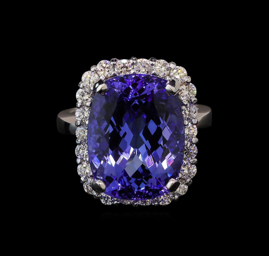 13.90 ctw Tanzanite and Diamond Ring - 14KT White Gold