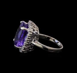 13.90 ctw Tanzanite and Diamond Ring - 14KT White Gold