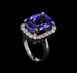 13.90 ctw Tanzanite and Diamond Ring - 14KT White Gold
