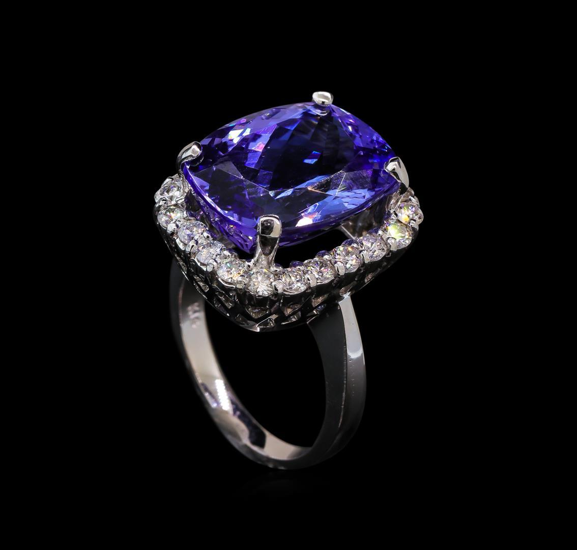13.90 ctw Tanzanite and Diamond Ring - 14KT White Gold