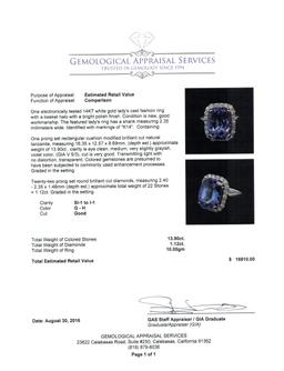 13.90 ctw Tanzanite and Diamond Ring - 14KT White Gold