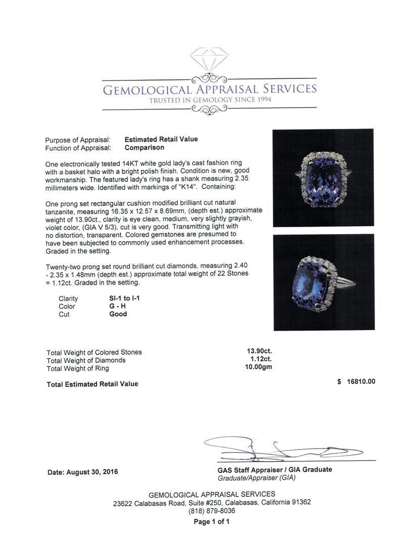 13.90 ctw Tanzanite and Diamond Ring - 14KT White Gold