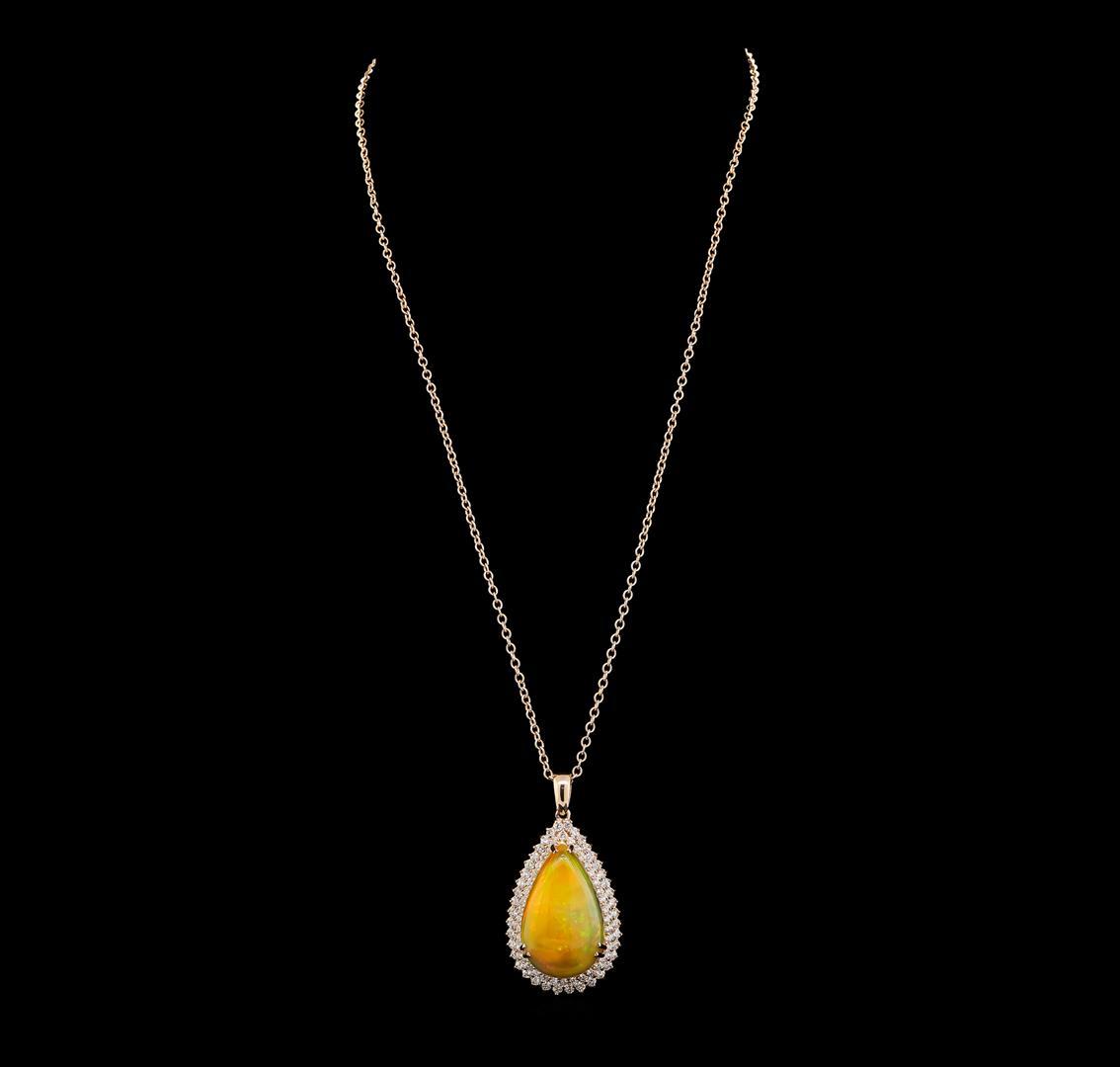 25.06 ctw Opal and Diamond Pendant With Chain - 14KT Rose Gold