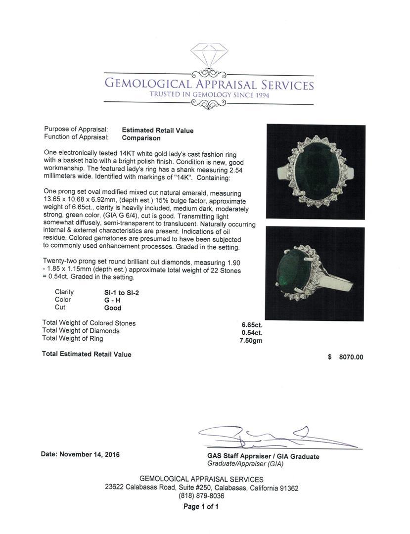 6.65 ctw Emerald and Diamond Ring - 14KT White Gold
