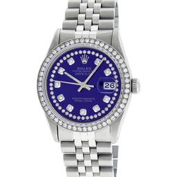 Rolex Mens Stainless Steel Puple String Diamond 36MM Datejust Wristwatch