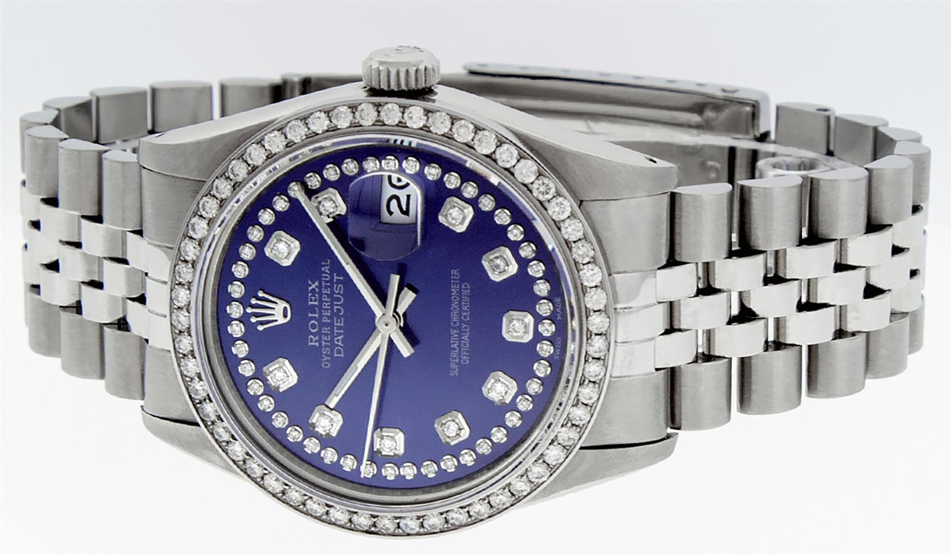 Rolex Mens Stainless Steel Puple String Diamond 36MM Datejust Wristwatch