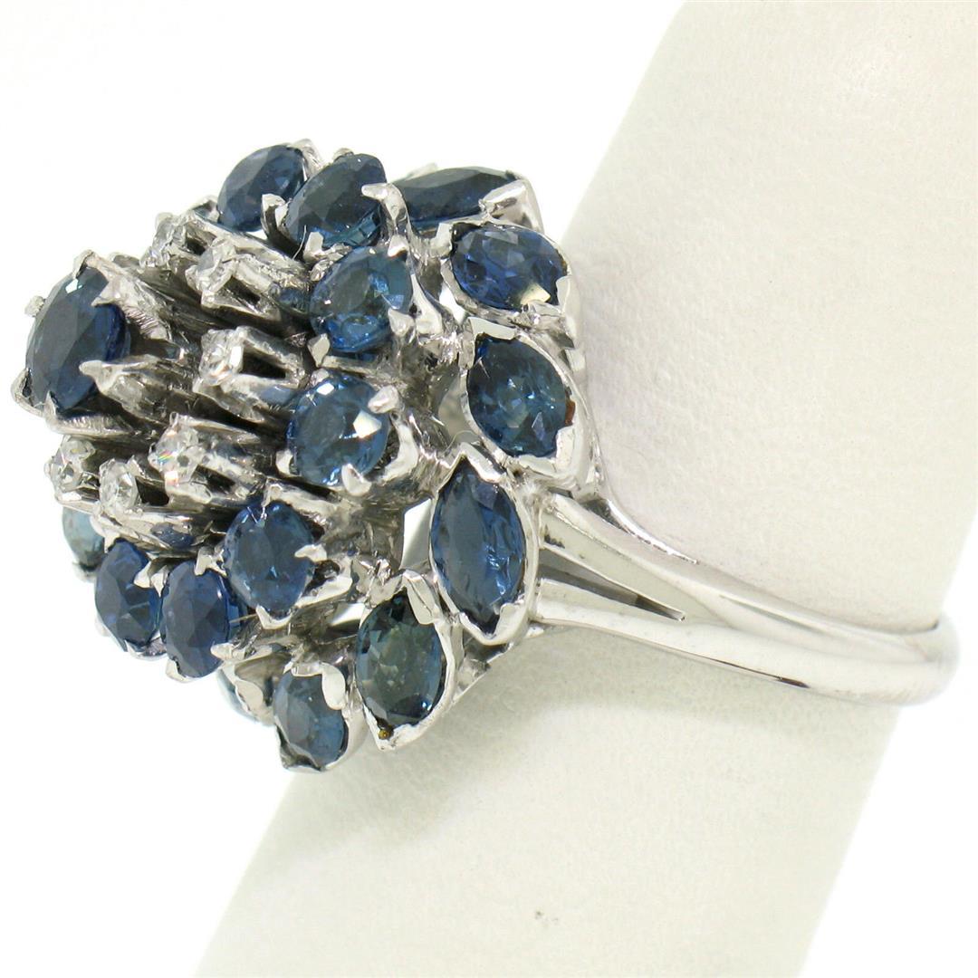 14k White Gold 3.56 ctw Tiered Round Marquise Sapphire Old Diamond Ring