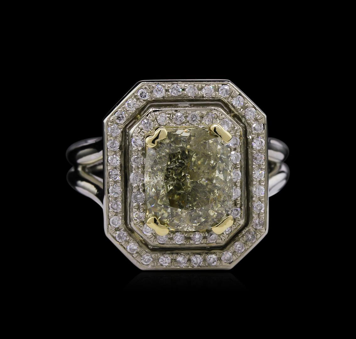 3.36 ctw Fancy Light Greenish Yellow Diamond Ring - 14KT Two-Tone Gold