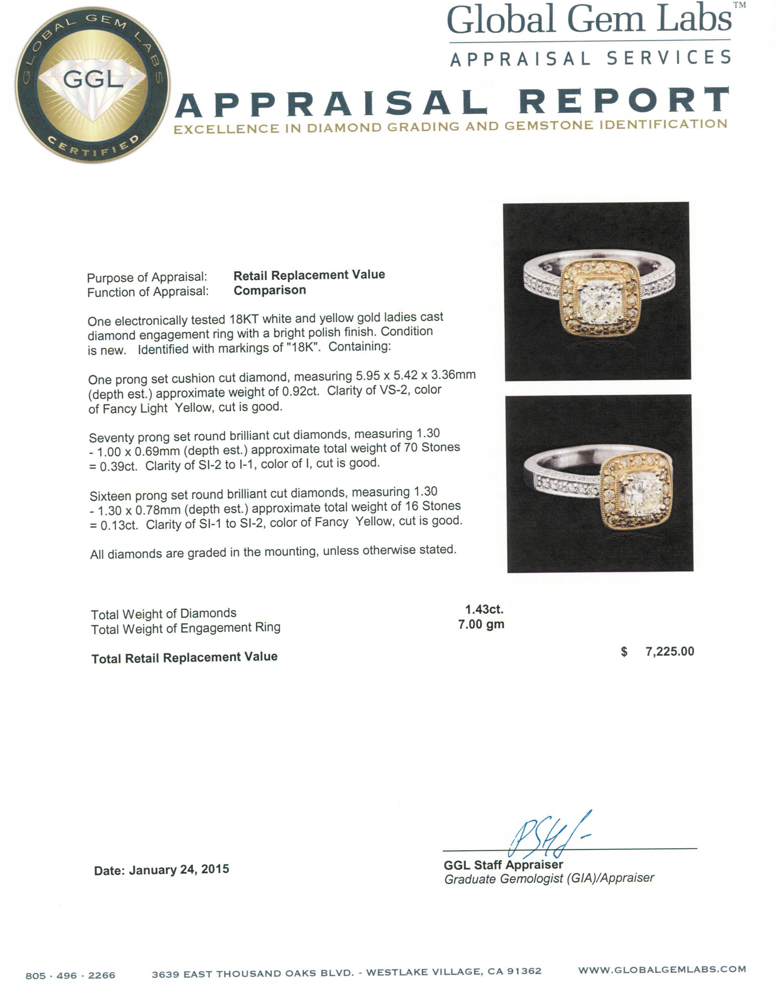18KT Two-Tone Gold 1.43 ctw Fancy Light Yellow Diamond Ring