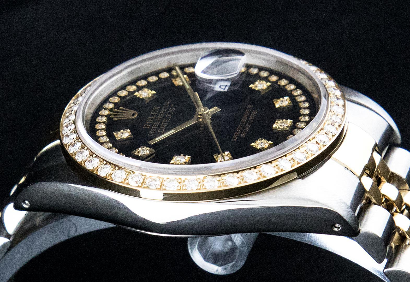 Rolex Mens 2 Tone 14K Black String VS Diamond Datejust Wristwatch