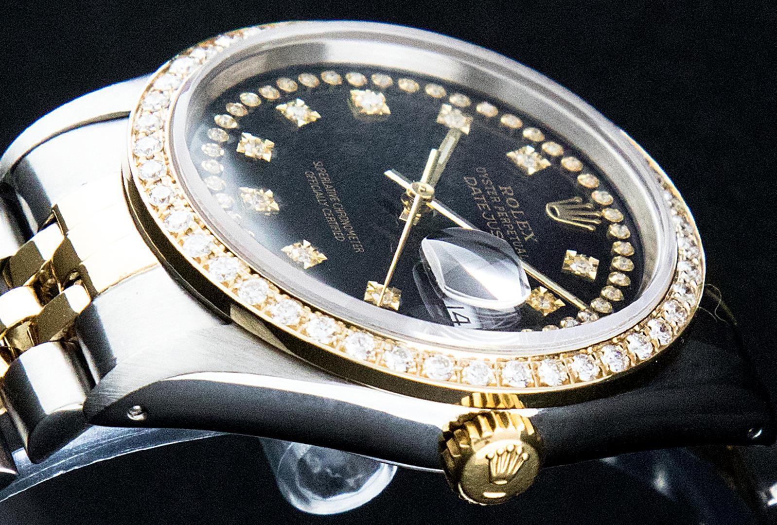Rolex Mens 2 Tone 14K Black String VS Diamond Datejust Wristwatch