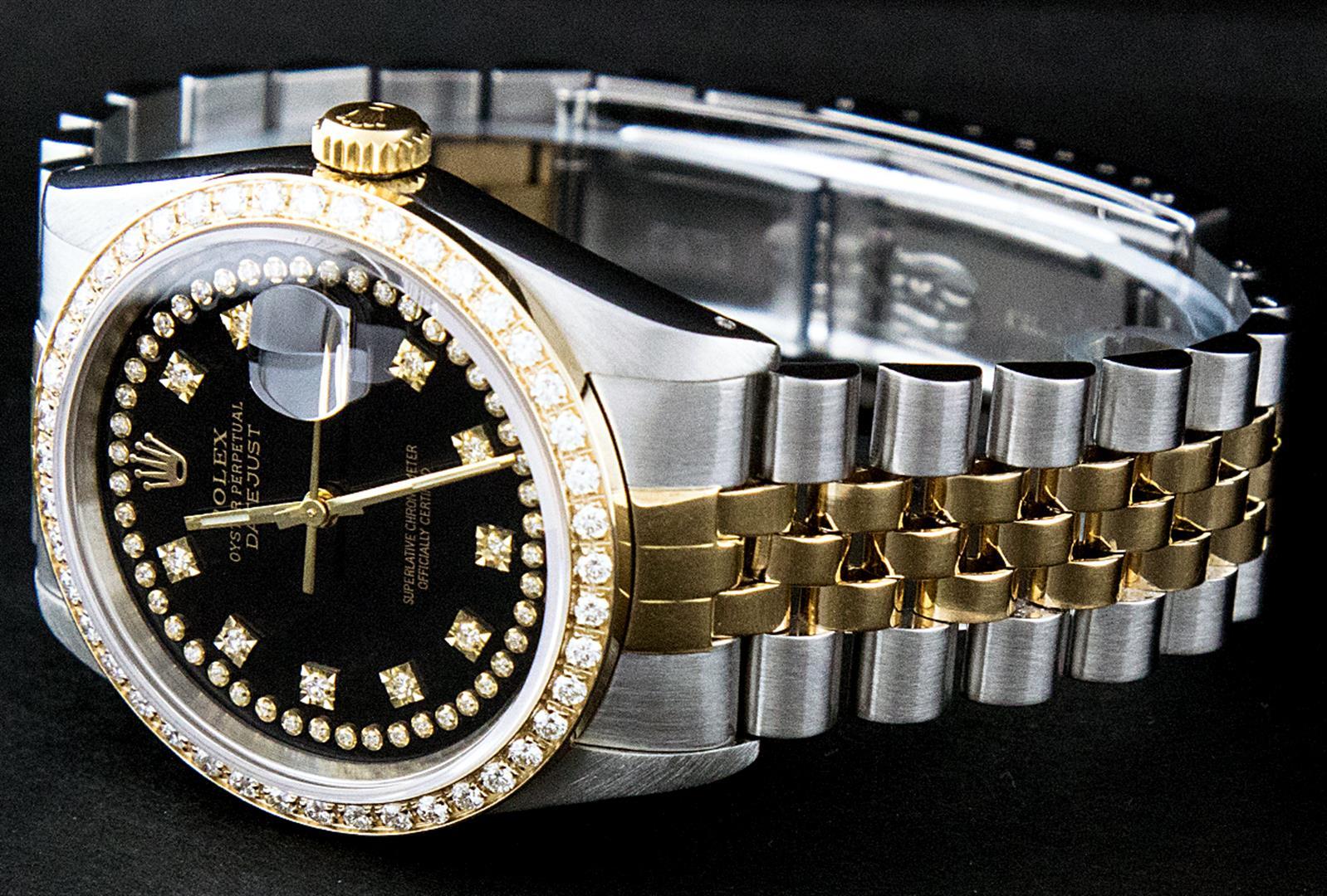 Rolex Mens 2 Tone 14K Black String VS Diamond Datejust Wristwatch