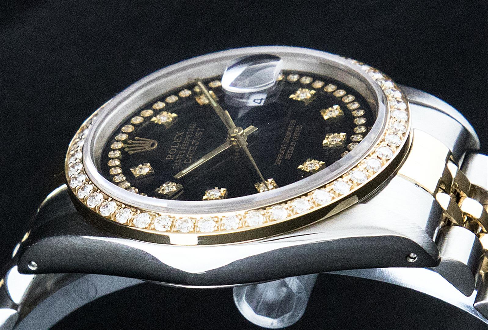 Rolex Mens 2 Tone 14K Black String VS Diamond Datejust Wristwatch
