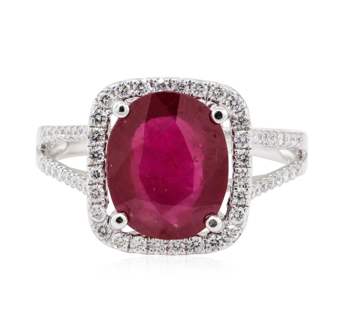 4.40 ctw Ruby and Diamond Ring - 18KT White Gold