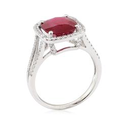 4.40 ctw Ruby and Diamond Ring - 18KT White Gold