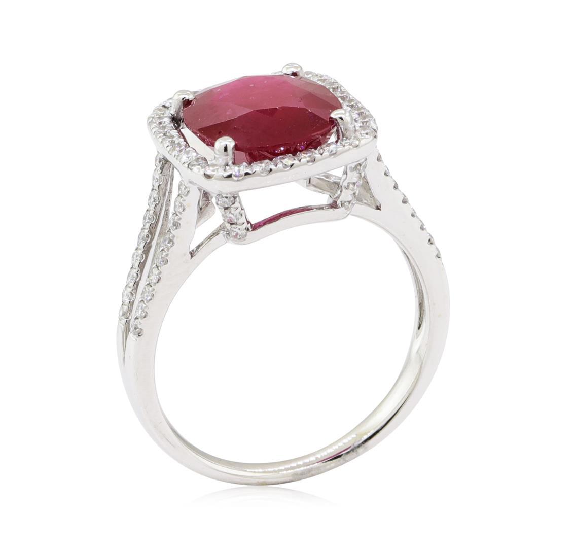 4.40 ctw Ruby and Diamond Ring - 18KT White Gold