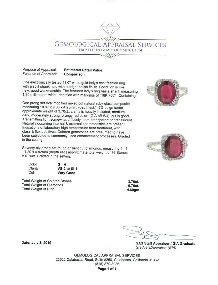 4.40 ctw Ruby and Diamond Ring - 18KT White Gold