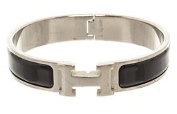 Hermes Black Enamel Palladium Plated Narrow Clic Clac H Bracelet PM