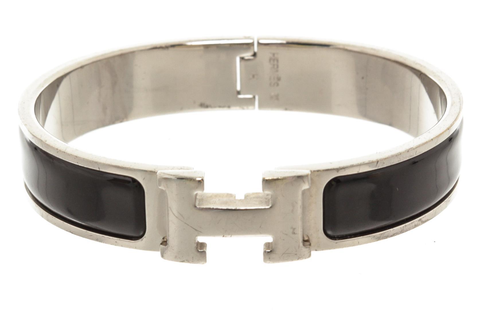 Hermes Black Enamel Palladium Plated Narrow Clic Clac H Bracelet PM